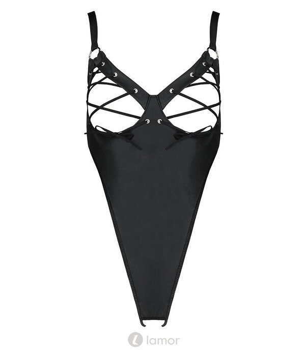 * PASSION Passion zwarte kunstleren body ouvert met vetersluiting