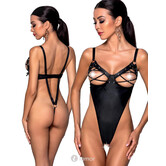 Passion zwarte kunstleren body ouvert met vetersluiting