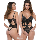 Kotek KO BD107 zwarte body met kant, tule en open kruis