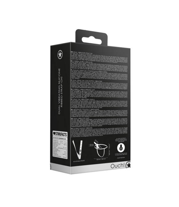 Ouch! by Shots Dual Vibrating - Oplaadbaar - 10 Snelheden Silicone Ribbed Strap-On - Verstelbaar - Zwart