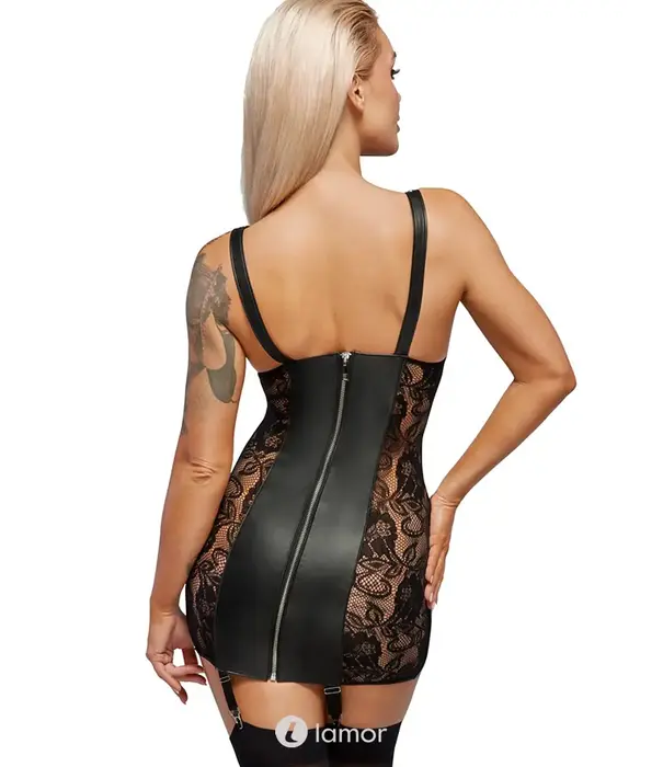 ZADO open cups leren jarretel mini jurk van lamsleer