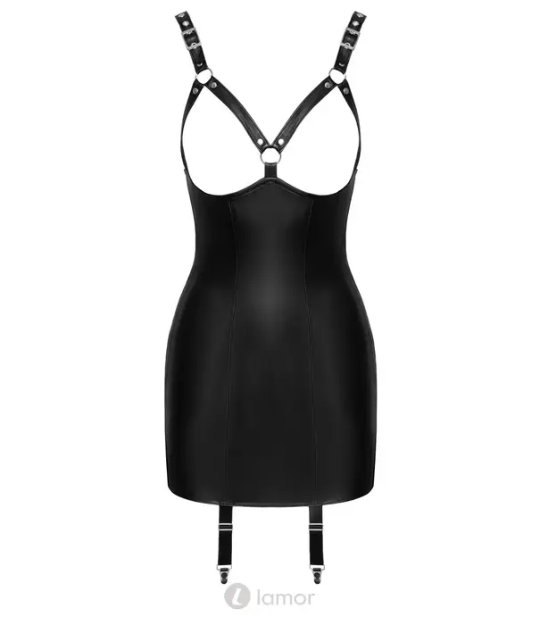 ZADO open cups leren jarretel mini jurk van lamsleer