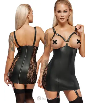 Open cups leren  mini jurk,  ZD2001098