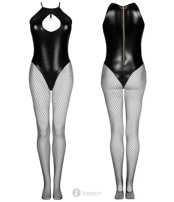 * BEAUTYNIGHT Beautynight Dark Magnet wetlook body set met netpanty