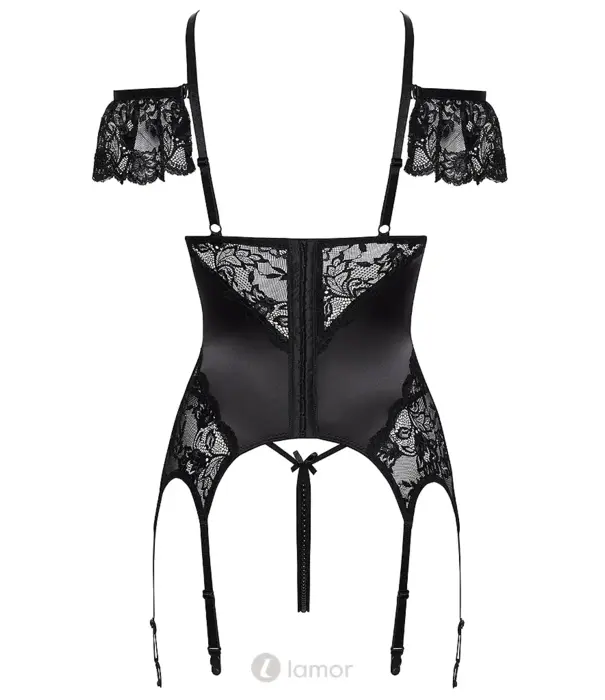 * COTTELLI  Cottelli Lingerie jarretelkorset ouvert set met parels en string