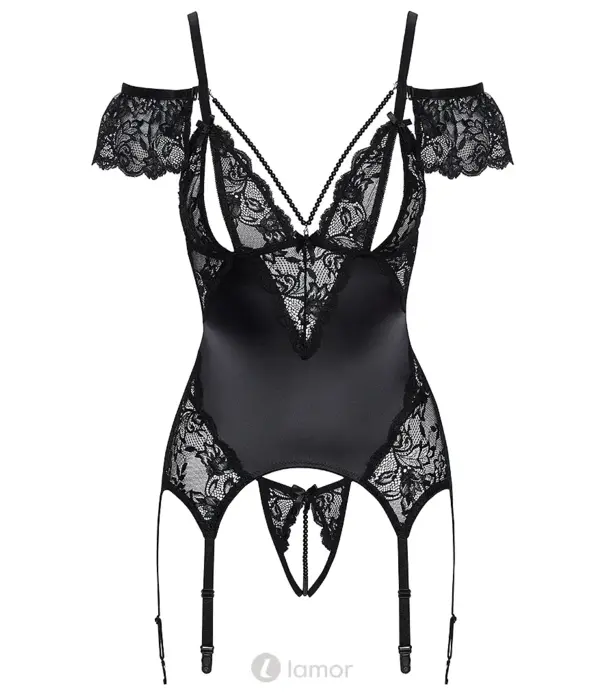 * COTTELLI  Cottelli Lingerie jarretelkorset ouvert set met parels en string