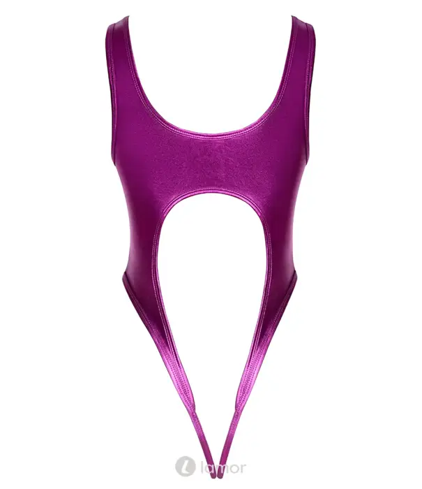 * COTTELLI  Cottelli Lingerie metallic roze open billen body met hoge uitsnijding