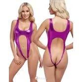 Cottelli Lingerie metallic roze open billen body met hoge uitsnijding