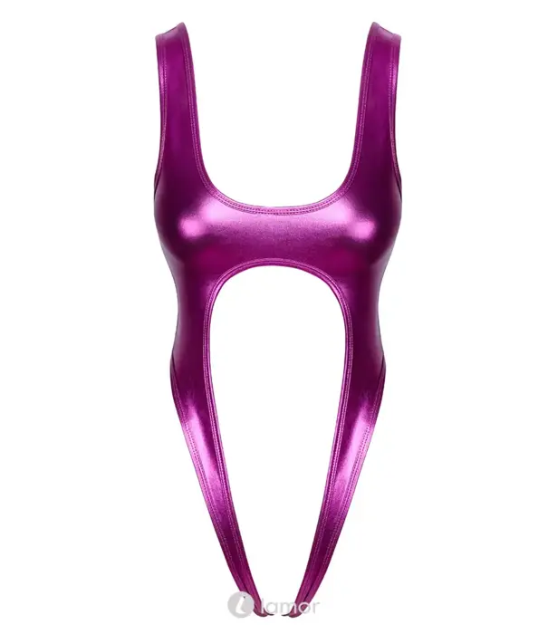 * COTTELLI  Cottelli Lingerie metallic roze open billen body met hoge uitsnijding