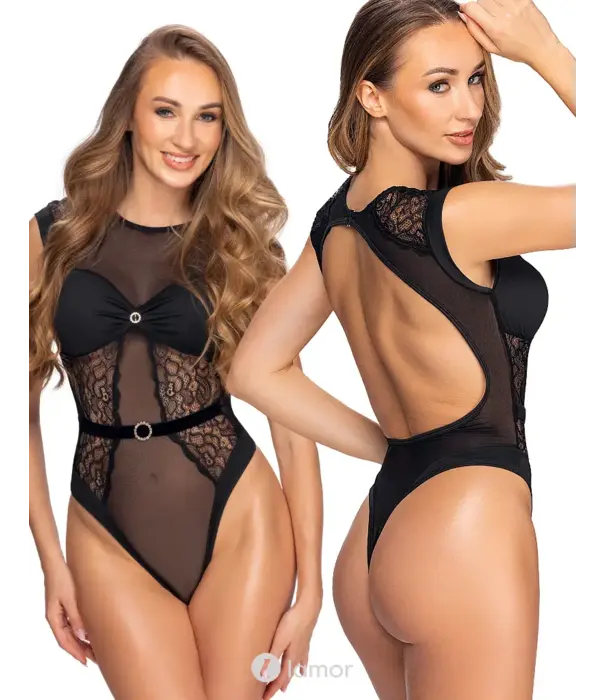 * COTTELLI  Cottelli Lingerie zwarte transparante riobody met kant en strass