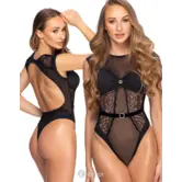 Cottelli Lingerie zwarte transparante riobody met kant en strass