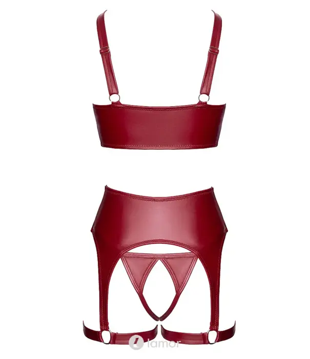 * COTTELLI  Cottelli Lingerie ouvert set bordeaux met open cups en jarretelgordel