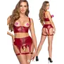Cottelli Lingerie ouvert set bordeaux met open cups en jarretelgordel