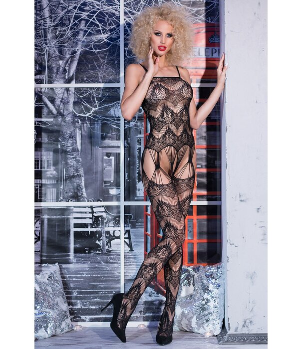 * CHILIROSE Chilirose bodystocking met open heupen en grafisch netpatroon