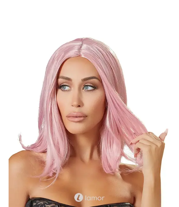 * COTTELLI  Cottelli ACCESSOIRES pastelroze bob pruik met middenscheiding