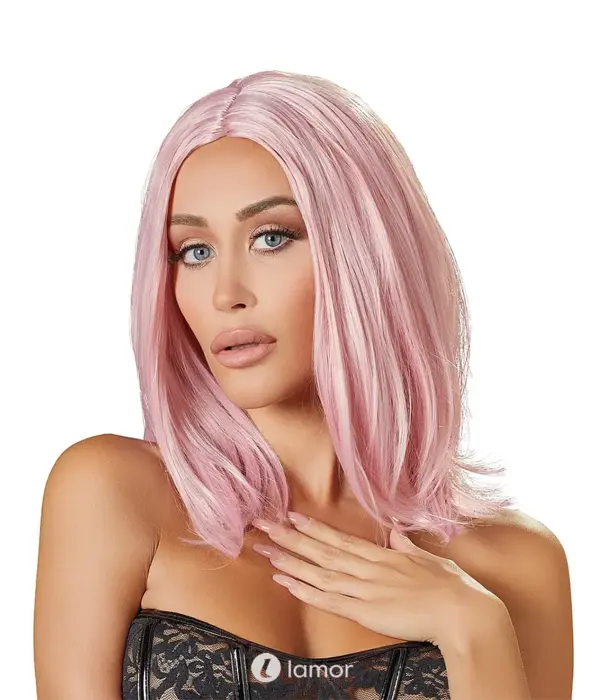 * COTTELLI  Cottelli ACCESSOIRES pastelroze bob pruik met middenscheiding