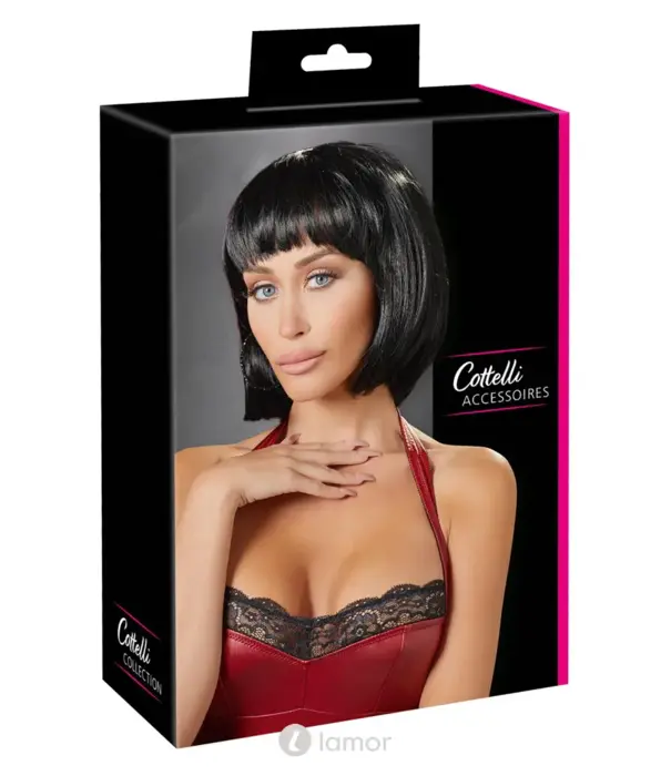 * COTTELLI  Cottelli ACCESSOIRES zwarte korte bob pruik met pony