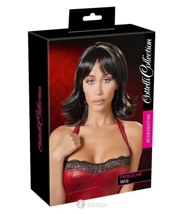 * COTTELLI  Cottelli ACCESSOIRES zwarte schouderlange pruik met franje