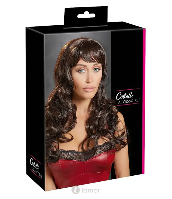 * COTTELLI  Cottelli ACCESSOIRES donkerbruine golvende langhaar pruik met pony