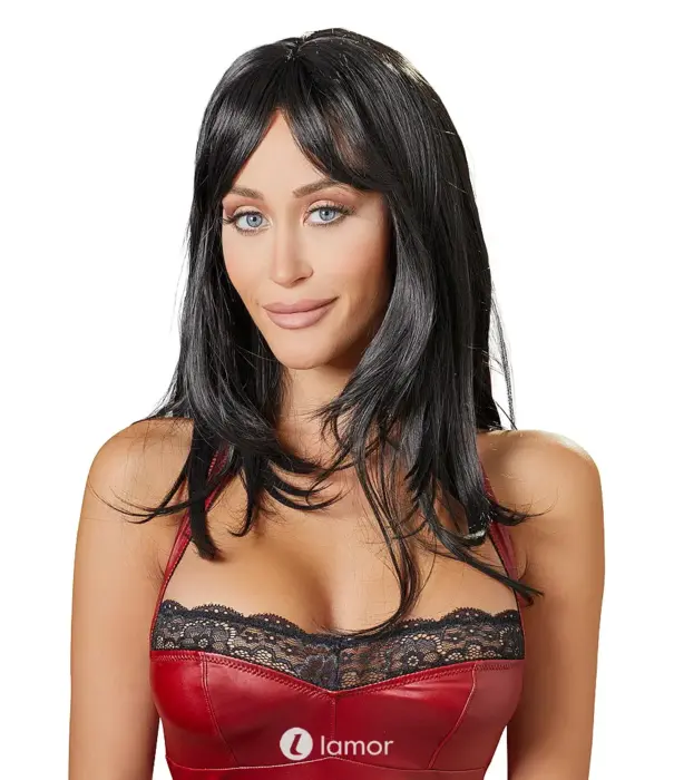 * COTTELLI  Cottelli ACCESSOIRES zwarte middellange pruik met pony