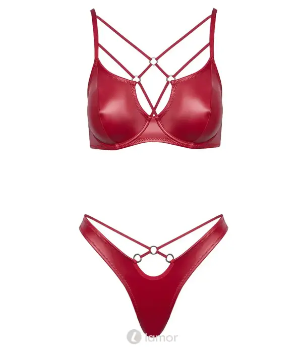 * COTTELLI  Cottelli LINGERIE rode wetlook beugel bh en riostring set