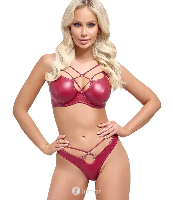 * COTTELLI  Cottelli LINGERIE rode wetlook beugel bh en riostring set