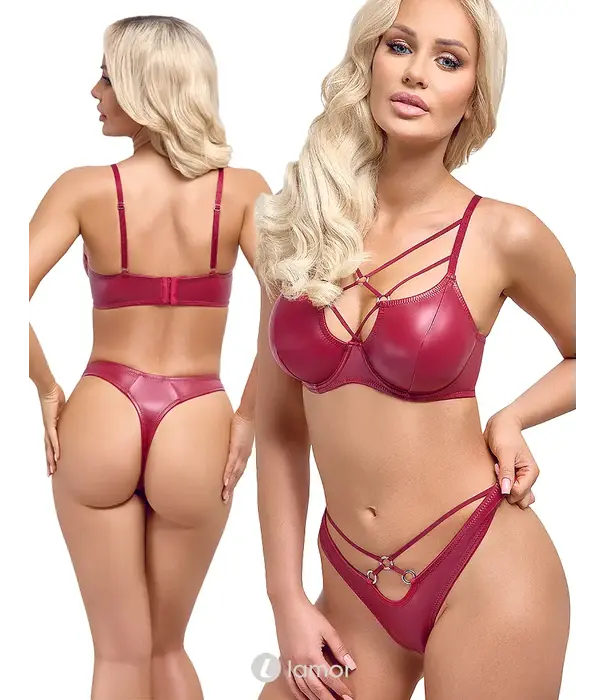 * COTTELLI  Cottelli LINGERIE rode wetlook beugel bh en riostring set