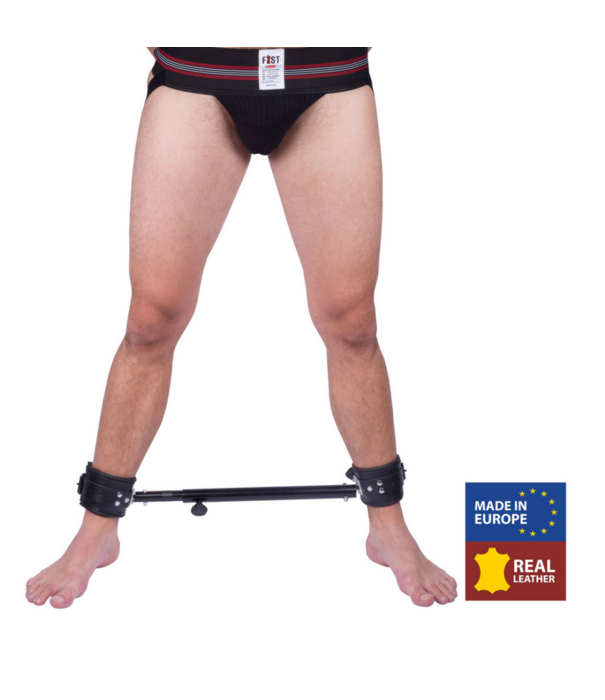 Red Leather Verstelbare metalen spreidbalk met leren manchet - 35 tot 60 cm - Zwart