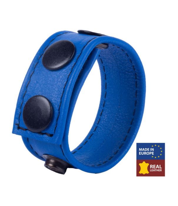 Red Leather Cocky - Verstelbare Leren Cockring - Blauw