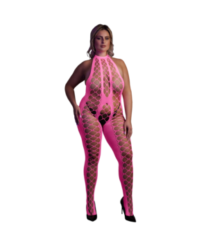 Bodystocking met Halterneck - Plus Size - Neon Roze