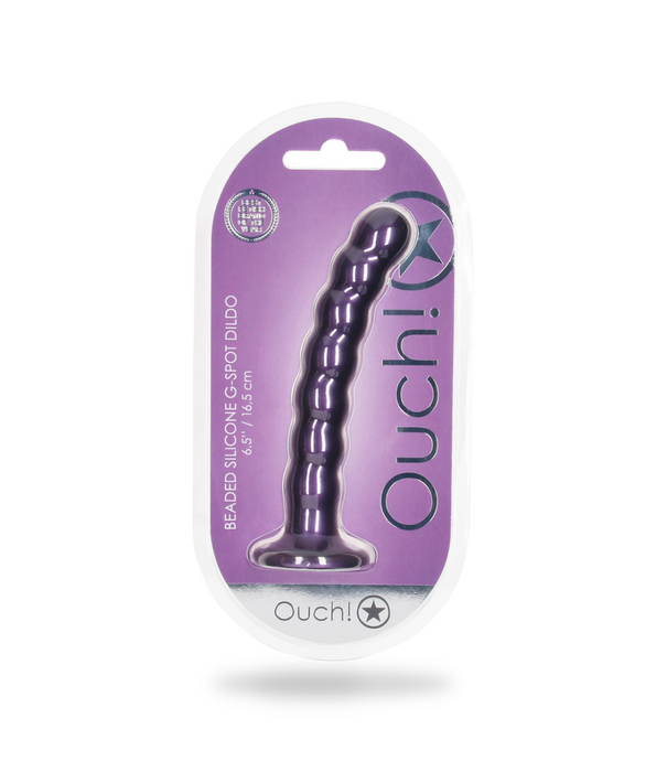 Ouch! by Shots Beaded Silicone G-Spot Dildo - 6,5'' / 16,5 cm - Metallic Paars