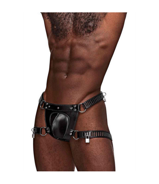 Male Power Scorpio - Imitatieleren Chastity Thong - One Size - Zwart
