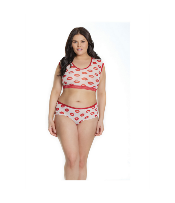Coquette Crop Top en Shorts met Lippenprint - Plus Size