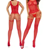 Rode mesh bodystocking ouvert met string BS119