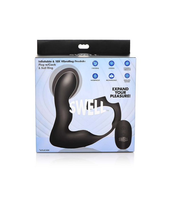 Opblaasbare en Vibrerende Prostaatplug + Cock- en Ballring