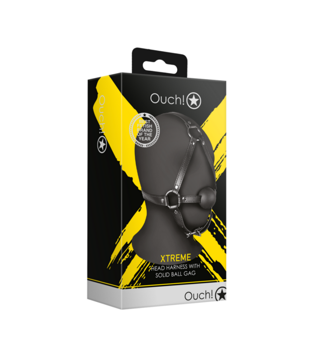 Ouch! by Shots Hoofdharnas met Solid Ball Gag - Zwart