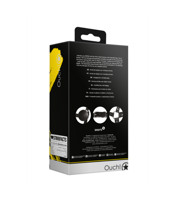 Ouch! by Shots Hoofdharnas met Solid Ball Gag - Zwart