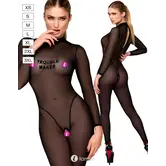 Noir Handmade F387 Troublemaker catsuit open kruis flock print zwart