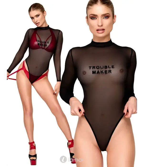 * NOIR handmade Noir Handmade F388 Troublemaker body flock print drukknopen zwart