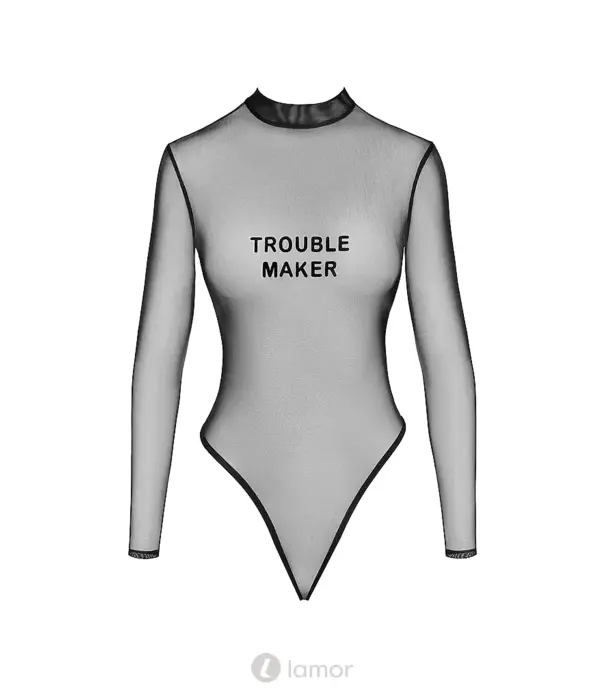 * NOIR handmade Noir Handmade F388 Troublemaker body flock print drukknopen zwart