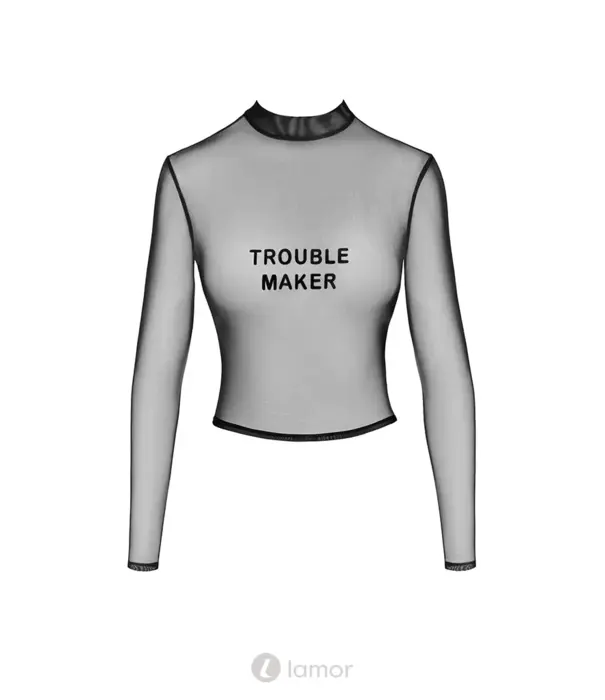 * NOIR handmade Noir Handmade F389 Troublemaker top flock print buikvrij zwart