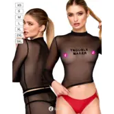 Noir Handmade F389 Troublemaker top flock print buikvrij zwart