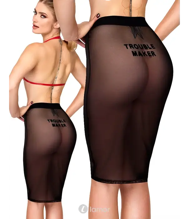 * NOIR handmade Noir Handmade F390 Troublemaker rok flock print verstelbare lengte zwart