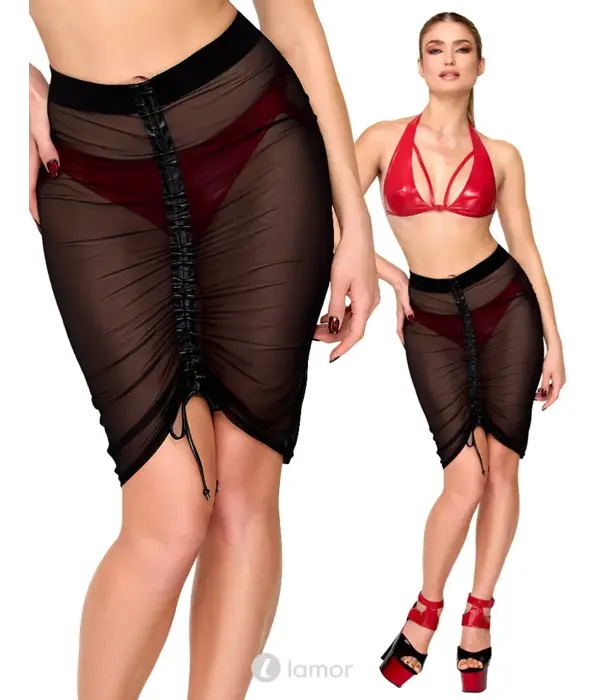 * NOIR handmade Noir Handmade F390 Troublemaker rok flock print verstelbare lengte zwart