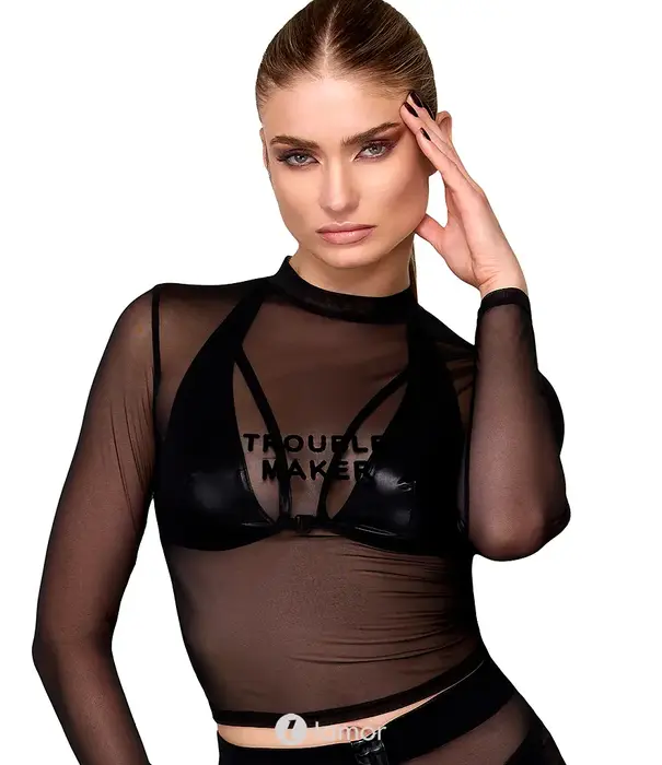 * NOIR handmade Noir Handmade F391 Troublemaker bralette wetlook bandjes zwart