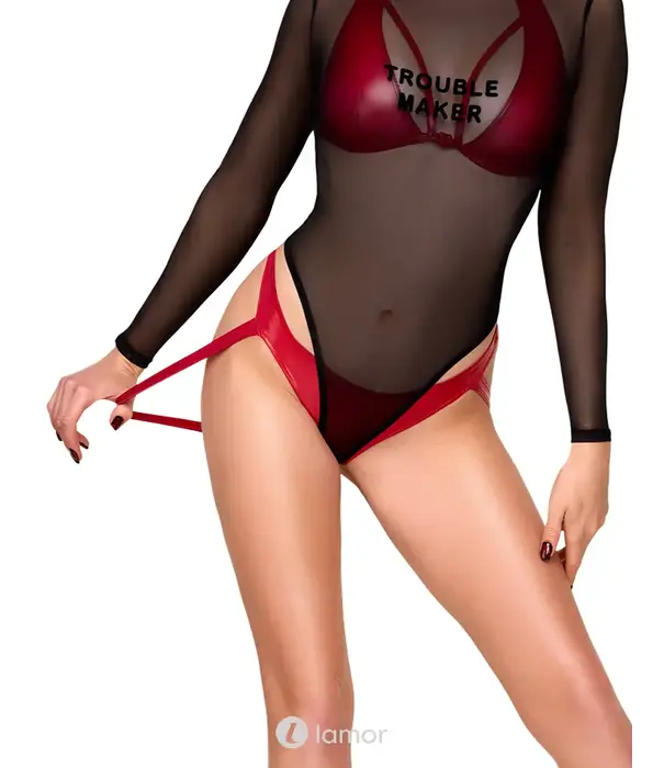 * NOIR handmade Noir Handmade F394 Troublemaker strappy string wetlook rood