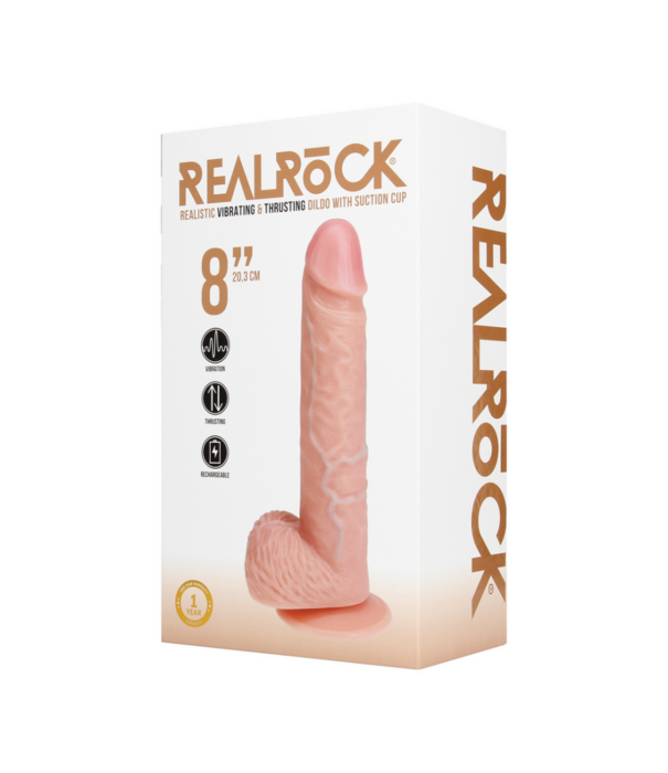RealRock by Shots Vibrerende en Duwende Rechte Penis met Ballen - 8 / 20,5 cm - Vlees