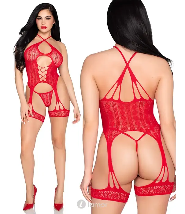 * LEG AVENUE Halter Cami Jarretel Set met String van Leg Avenue