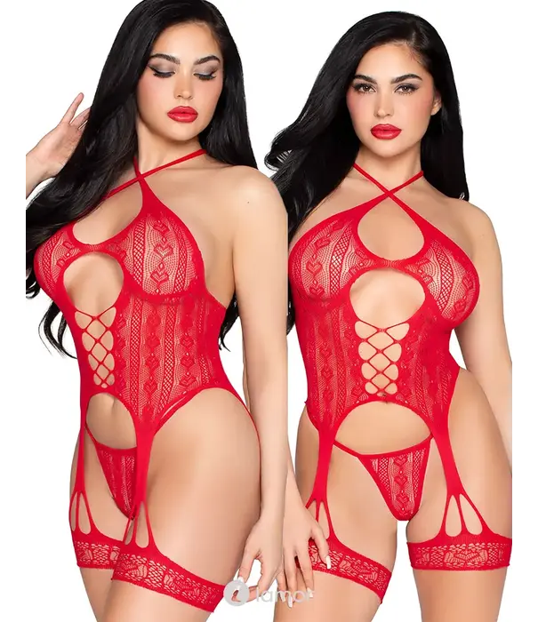 * LEG AVENUE Halter Cami Jarretel Set met String van Leg Avenue
