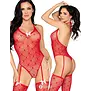 Rode Hartjes Fishnet Body met Kousen  van Leg Avenue